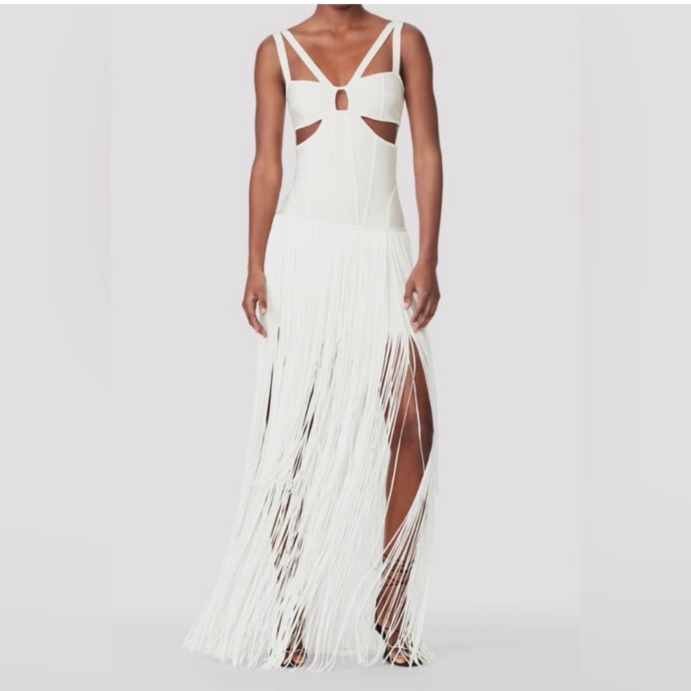 Herve Leger White Fringe Maxi Dress